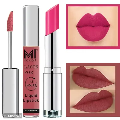 MI Fashion Made in India Lipstick Combo Offers 100% Veg Long Lasting - Nude Liquid Matte Lipstick, Pink Passion Creamy Matte Lipstick