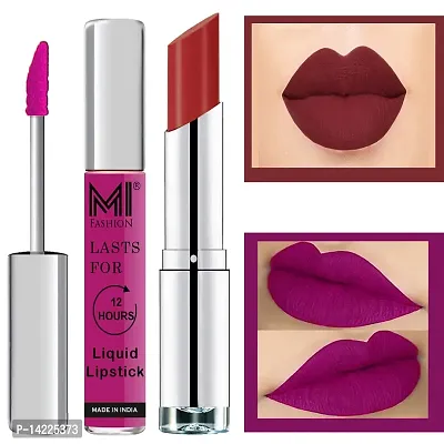 MI Fashion Made in India Lipstick Combo Offers 100% Veg Long Lasting - Wine Liquid Matte Lipstick, Brown Sugar Creamy Matte Lipstick