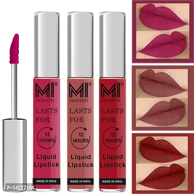 MI Fashion Lipsticks Liquid For Women Liquid Matte Pink Lipstick Long Lasting, Bobby Brown Lipsticks, Red Lipstick Matte Long Lasting Set of 3 Pcs