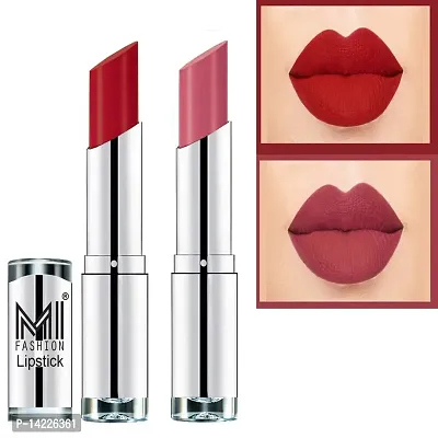 MI FASHION 100% Veg and Vitamin e Enriched Long Stay Soft Matte Addiction Lipstick (Mauve, Magic Red, 7 g)