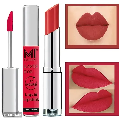 MI Fashion Made in India Lipstick Combo Offers 100% Veg Long Lasting - Spring Pink Liquid Matte Lipstick, Coral Glamour Creamy Matte Lipstick