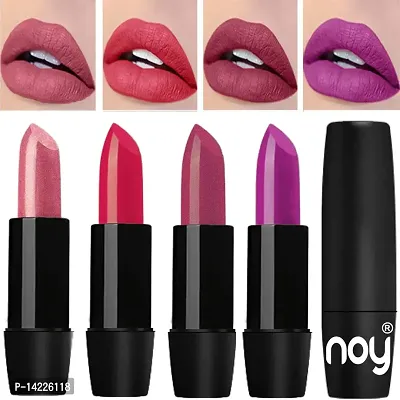 NOY Long Wearing Bold Pigmented Lipsticks Set of 4 (Metallic Pink, Peach, Metallic Pink Purple, Purple)