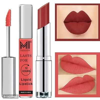 MI Fashion Made in India Lipstick Combo Offers 100% Veg Long Lasting - Peach Liquid Matte Lipstick, Brick Red Creamy Matte Lipstick