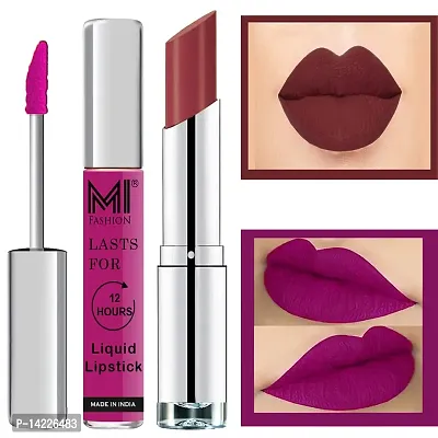 MI Fashion Made in India Lipstick Combo Offers 100% Veg Long Lasting - Wine Liquid Matte Lipstick, Brown Raisin Creamy Matte Lipstick