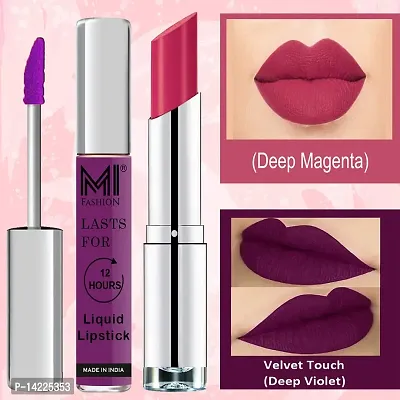 MI Fashion Made in India Lipstick Combo Offers 100% Veg Long Lasting - Deep Violet Liquid Matte Lipstick, Dark Magenta Creamy Matte Lipstick-thumb3