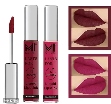 MI FASHION 100% Veg Matte Made in India Liquid Lip Gloss Lipstick Waterproof, Long Lasting Set of 2 - (6 ml, Red Mart Liquid Lipstick,Pink Berry Berry Lip Gloss)