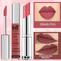 MI Fashion Made in India Lipstick Combo Offers 100% Veg Long Lasting - Brown Liquid Matte Lipstick, Matelic Nude Creamy Matte Lipstick-thumb2