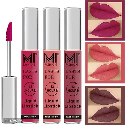 MI Fashion Lipstick Set Liquid Matte Pink Lipsticks, Peach Lipstick, Chocolate Lipstick Set of 3 Pcs-thumb0