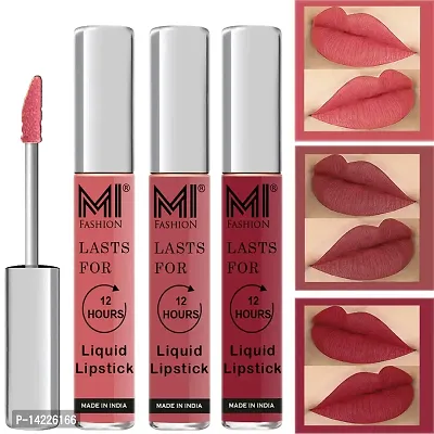 MI Fashion Liquid Lipsticks Combo Set Matte Peach Lipsticks for Women, Nude Lipstick Matte, Cherry Red Matte Lipsticks Set of 3 Pcs