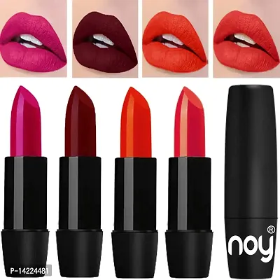 NOY Long Stay Bold Color Payoff Creamy Matte Lipsticks Set of 4 (Magenta, Dark Maroon, Orange, Coral)-thumb0