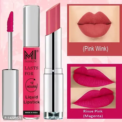 MI Fashion Made in India Lipstick Combo Offers 100% Veg Long Lasting - Magenta Liquid Matte Lipstick, Pink Wink Creamy Matte Lipstick-thumb3