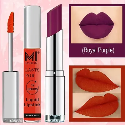 MI Fashion Made in India Lipstick Combo Offers 100% Veg Long Lasting - Orange Liquid Matte Lipstick, Purple Passion Creamy Matte Lipstick-thumb3