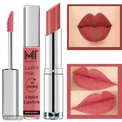 MI Fashion Made in India Lipstick Combo Offers 100% Veg Long Lasting - Peach Liquid Matte Lipstick, Peach Crush Creamy Matte Lipstick