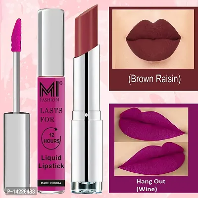 MI Fashion Made in India Lipstick Combo Offers 100% Veg Long Lasting - Wine Liquid Matte Lipstick, Brown Raisin Creamy Matte Lipstick-thumb3