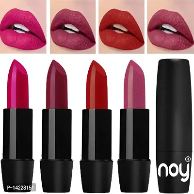 NOY Long Lasting Creme Matte Lipsticks Combo of 4 Pcs (Magenta, Wine, Brick Red, Metallic Pink Purple)