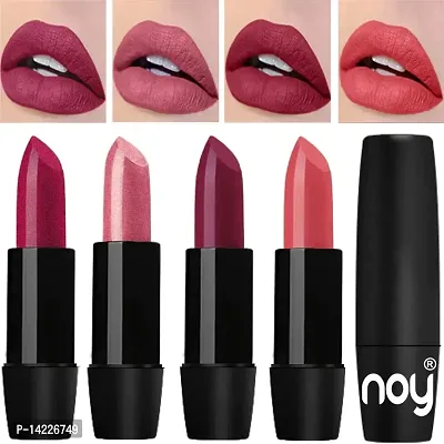 NOY 4 Pcs Creme Matte Lipsticks Set of Modern Colors Pro Quality (Metallic Magenta, Metallic Pink, Red Onion, Light Peach)-thumb0