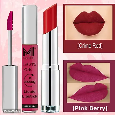 MI Fashion Made in India Lipstick Combo Offers 100% Veg Long Lasting - Pink Liquid Matte Lipstick, Red Alert Creamy Matte Lipstick-thumb3