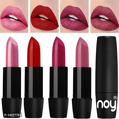 NOY Creme Matte Long Stay Bold Color Pigmentation Creamy Matte Lipstick Combo (Metallic Light Pink, Red, Metallic Magenta, Light Onion)-thumb0