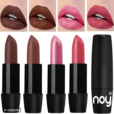 NOY Creme Matte Long Stay Bold Color Pigmentation Creamy Matte Lipstick Combo (Dark Brown, Chocolate, Metallic Light Pink, Peach)