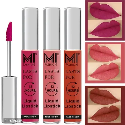 MI Fashion Matte Lipstick Combo Pink Lipsticks, Peach Lipstick, Brick Red Matte Lipsticks Set of 3 Pcs