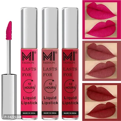 MI Fashion Lipsticks Combo Liquid Matte Pink Matte Lipstick, Lipsticks Nude Shade, Red Matte Lipstick Set of 3 Pcs-thumb0