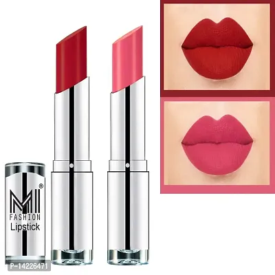 MI Fashion Color Riche Creme Matte Sexy Lipsticks (Romantic Red,Peach, 7 g)