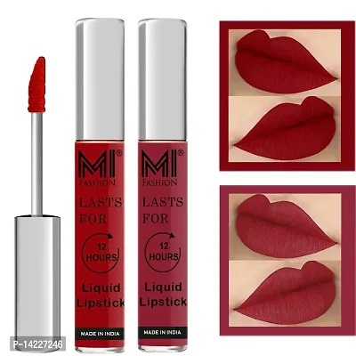 MI Fashion Liquid Matte Lipstick Combo Non Stick on Cup,Long Lasting,Highly pigmented Lip Gloss Set of 2 (Eagle Red Liquid Lipstick,Shimmer Cherry Liquid Lipstick, 6 ml)