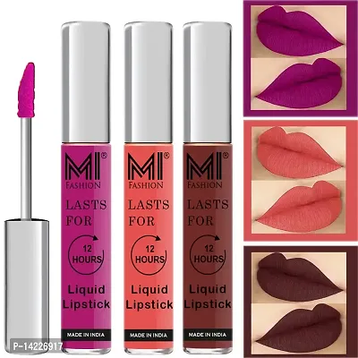 MI Fashion Mat Lipstick Combo Offers Liquid Wine Lip Gloss, Peach Matte Lipsticks, Coffee Lipstick Matte Set of 3 Pcs-thumb0