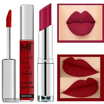 MI Fashion Made in India Lipstick Combo Offers 100% Veg Long Lasting - Red Liquid Matte Lipstick, Dry Red Creamy Matte Lipstick-thumb0