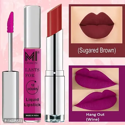 MI Fashion Made in India Lipstick Combo Offers 100% Veg Long Lasting - Wine Liquid Matte Lipstick, Brown Sugar Creamy Matte Lipstick-thumb3