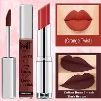 MI Fashion Made in India Lipstick Combo Offers 100% Veg Long Lasting - Dark Brown Liquid Matte Lipstick, Orange Fever Creamy Matte Lipstick-thumb2