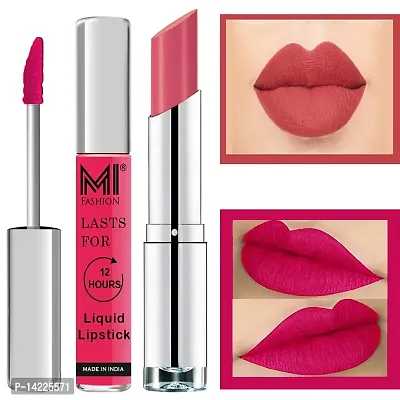 MI Fashion Made in India Lipstick Combo Offers 100% Veg Long Lasting - Magenta Liquid Matte Lipstick, Pink Wink Creamy Matte Lipstick-thumb0