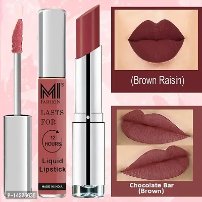 MI Fashion Made in India Lipstick Combo Offers 100% Veg Long Lasting - Brown Liquid Matte Lipstick, Brown Raisin Creamy Matte Lipstick-thumb3