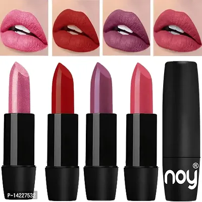 NOY Creme Matte Lipsticks Long Lasting Set of 4 (Metallic Light Pink, Brick Red, Brick Red, Peach)