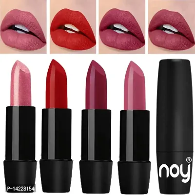 NOY Long Wearing Bold Pigmented Lipsticks Set of 4 (Metallic Pink, Red, Onion, Light Onion)