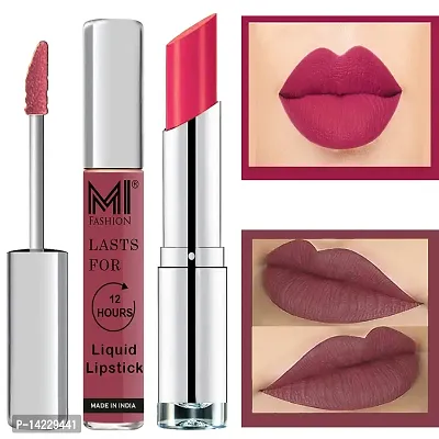 MI Fashion Made in India Lipstick Combo Offers 100% Veg Long Lasting - Light Chocolate Liquid Matte Lipstick, Magenta Creamy Matte Lipstick