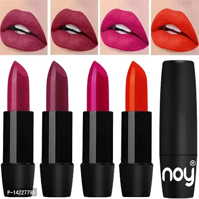 NOY 4 Pcs Creme Matte Lipsticks Set of Modern Colors Pro Quality (Metallic Magenta, Red Onion, Magenta, Orange)