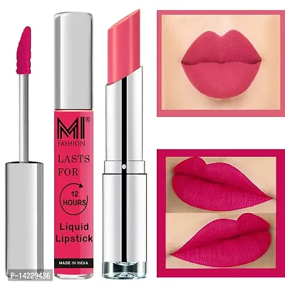 MI Fashion Made in India Lipstick Combo Offers 100% Veg Long Lasting - Magenta Liquid Matte Lipstick, Peach Creamy Matte Lipstick