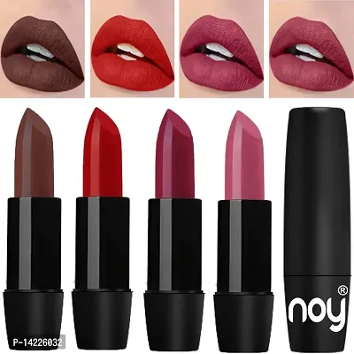 NOY Long Lasting Creme Matte Lipsticks Combo of 4 Pcs (Dark Brown, Red, Onion, Light Onion)