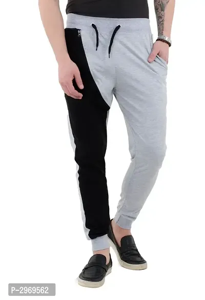 Men's Grey Polycotton Self Pattern Regular Fit Joggers-thumb0