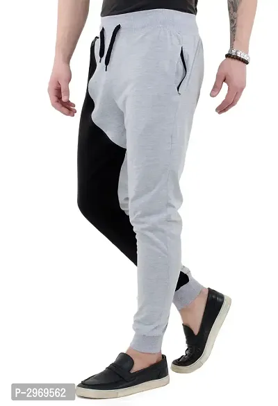 Men's Grey Polycotton Self Pattern Regular Fit Joggers-thumb2