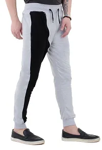 Men's Grey Polycotton Self Pattern Regular Fit Joggers-thumb2