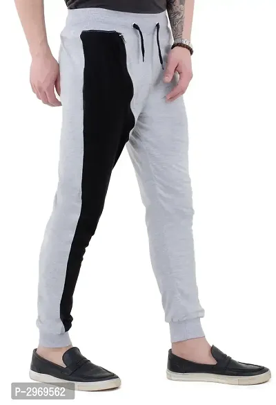 Men's Grey Polycotton Self Pattern Regular Fit Joggers-thumb3