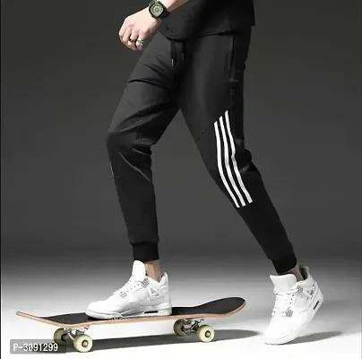 Men's Black Polyester Self Pattern Regular Track Pants-thumb0