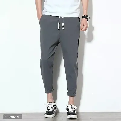 Men's Grey Cotton Spandex Solid Slim Fit Track Pant
