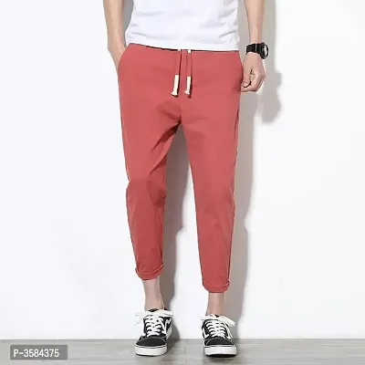Men's Red Cotton Spandex Solid Slim Fit Track Pant-thumb0