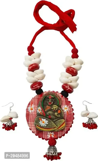 Soundarya boutique Fabric, Oxidised Silver Jewel Set (Red, White)