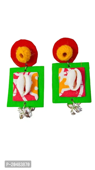 Soundarya Boutique handmade and Kalamkari green and red earrings set-thumb0