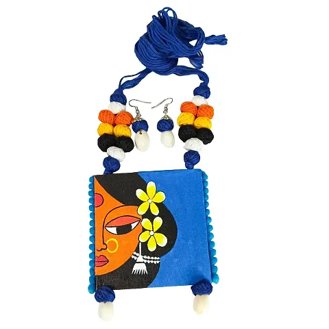 Soundarya Boutique Handmade handpainted kathchapa ethnic jewellery set Blue, gift for her, eco-friendly jewellery set