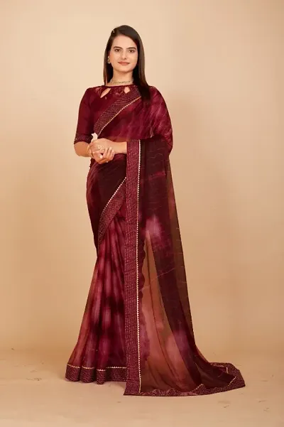 Lycra Blend Tie Dye Lace Border Saree With Blouse Piece